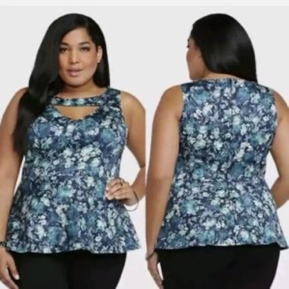 Torrid Floral teal Sateen peplum top size 4
